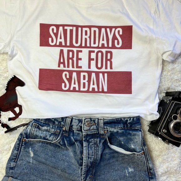 SATURDAYS ARE FOR SABAN COLLEGE GRAPHIC WHITE TSHIRT - Picture 2 of 2